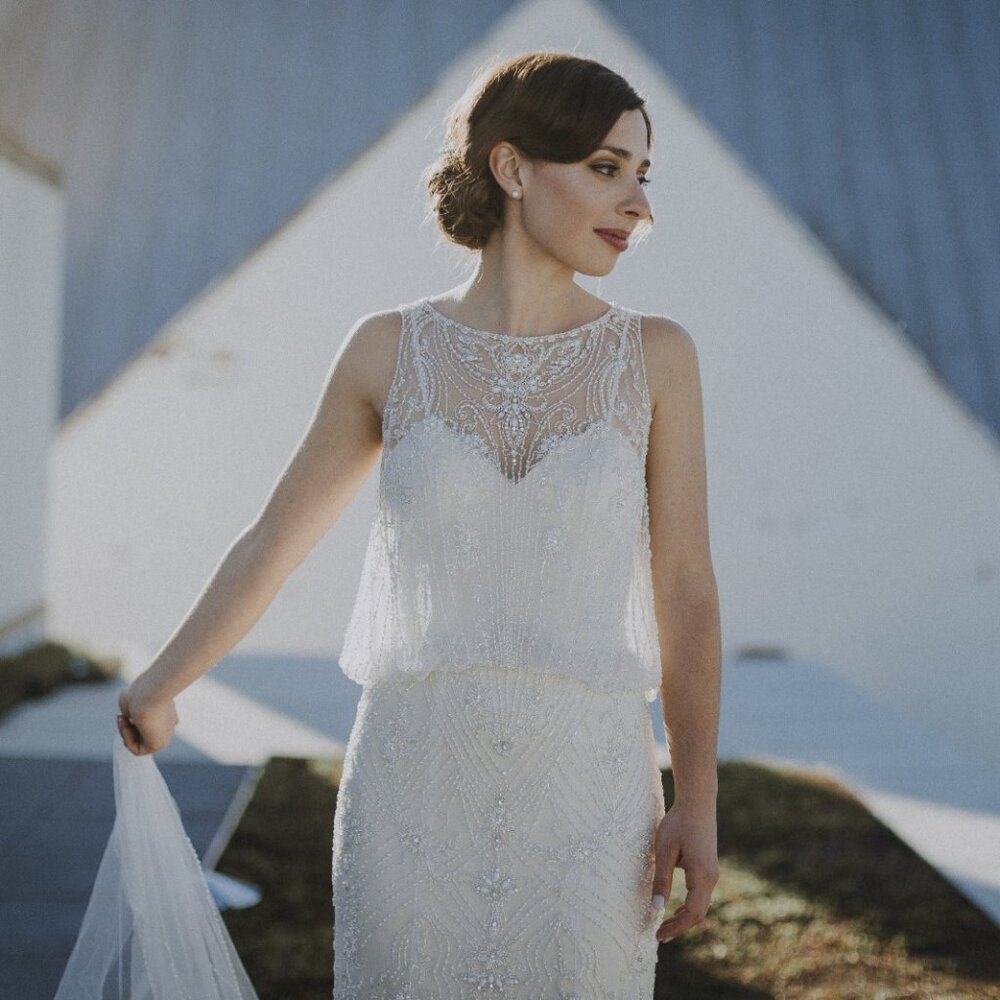 BHLDN Jacinda Wedding Gown Size 4, 6, 8 NEW Art Deco 1920's Beaded - Picture 7 of 13
